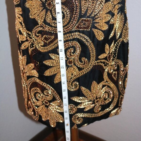 Y2K 80s Beaded Sequin Cocktail Miniskirt, Black & Gold Party Miniskirt - Picture 12 of 16